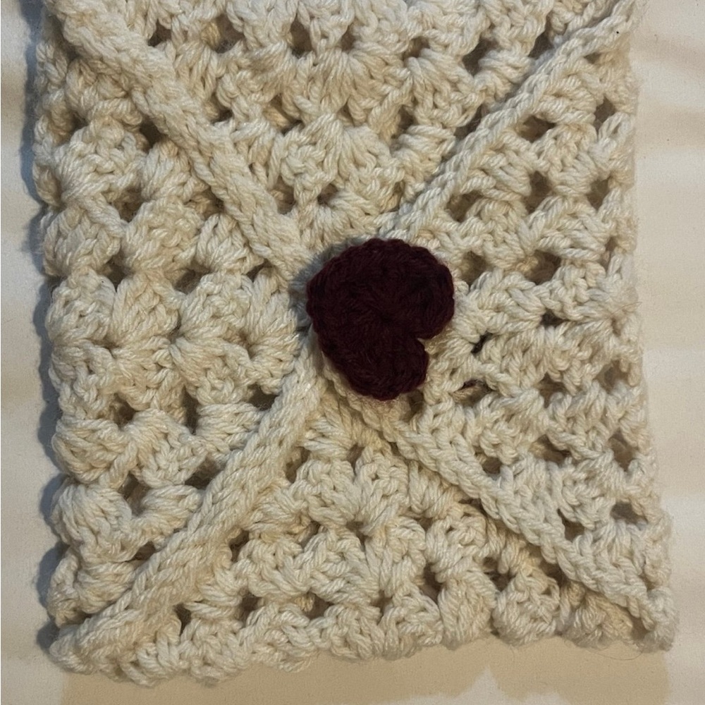 Handmade Cream Crochet Envelope Pouch